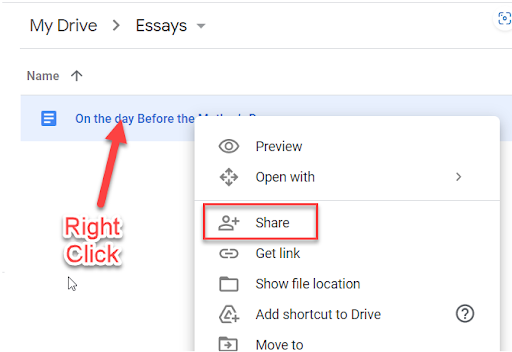 Save your file to Drive, right click and tap on Share.