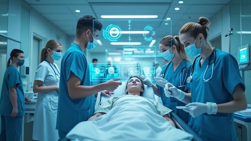 Futuristic hospital scene technology